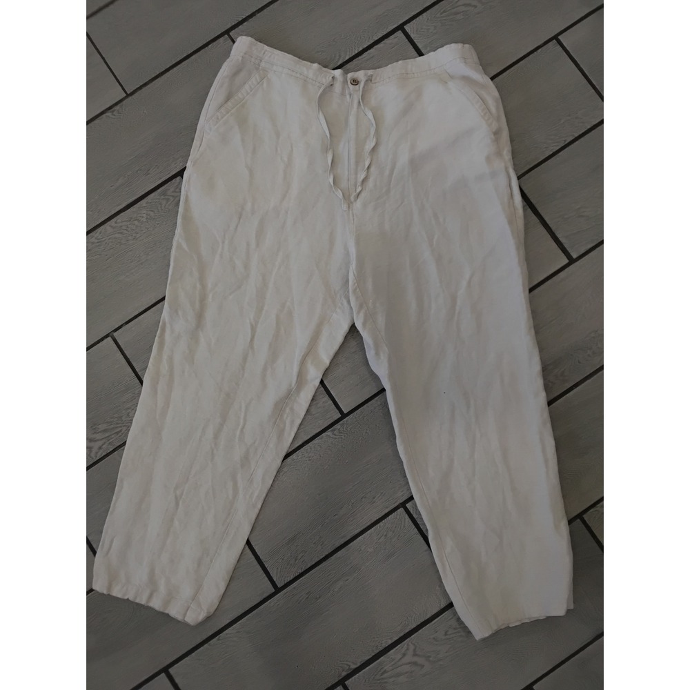 Cubavera Mens Linen Blend Drawstring Pants Off White Size 1X/32 Relaxed Beach
